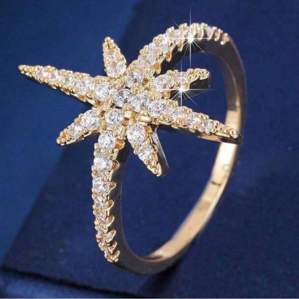 Gold Cubic Zirconia Silver Starburst Ring